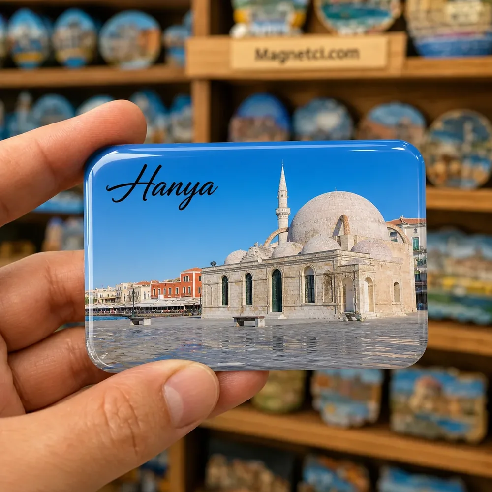 Hanya turistik nokta temalı parlak epoksi souvenir magnet