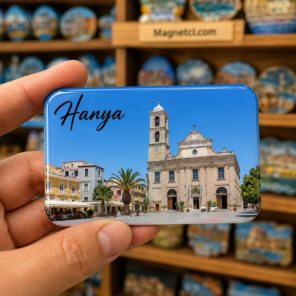Hanya turistik nokta temalı parlak epoksi souvenir magnet