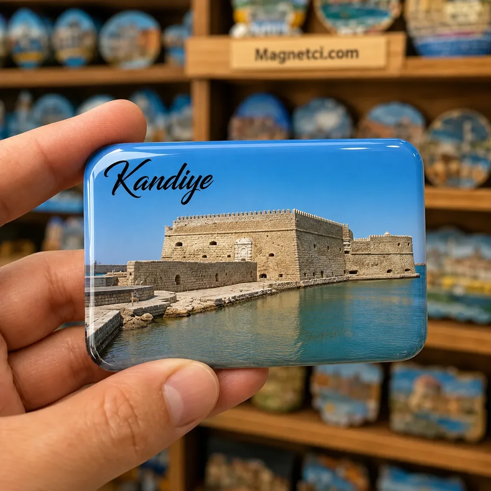Kandiye turistik nokta temalı parlak epoksi souvenir magnet