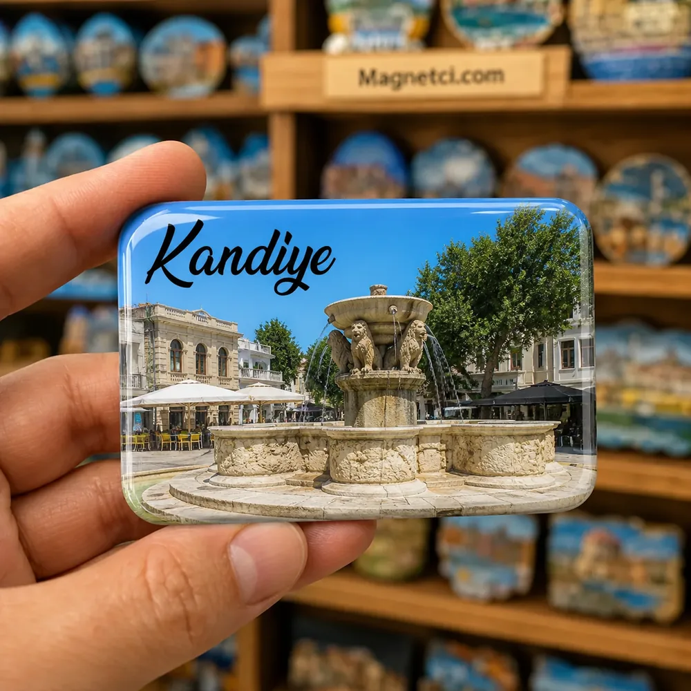 Kandiye turistik nokta temalı parlak epoksi souvenir magnet