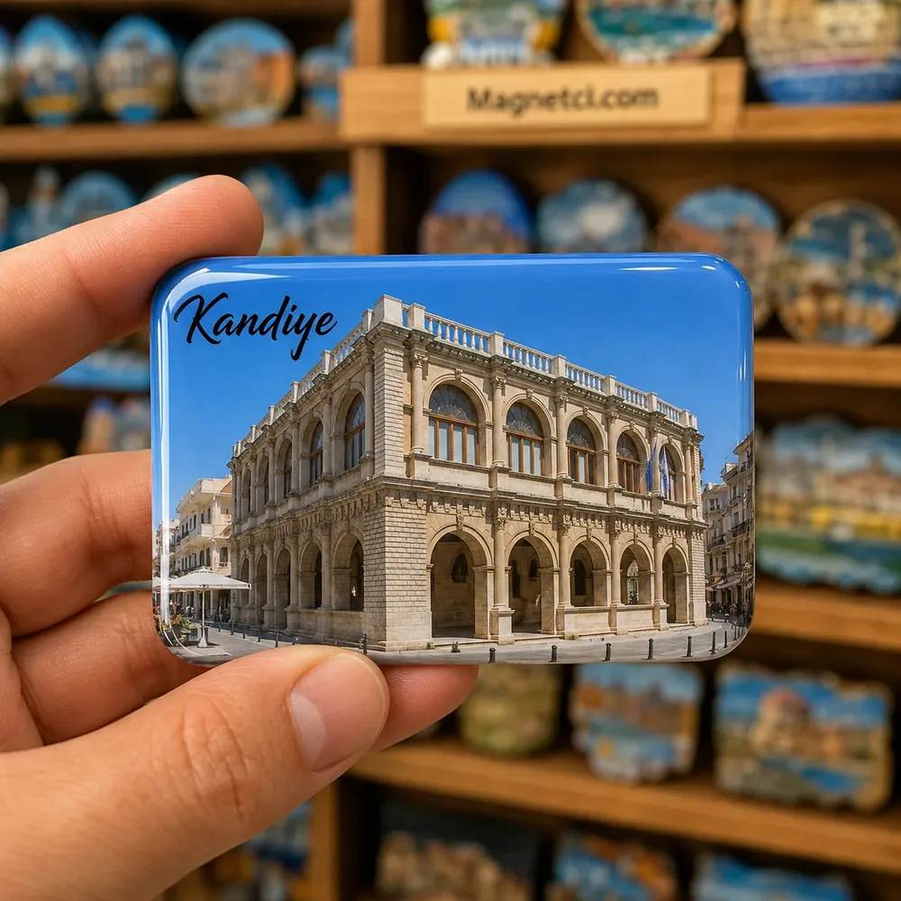Kandiye turistik nokta temalı parlak epoksi souvenir magnet