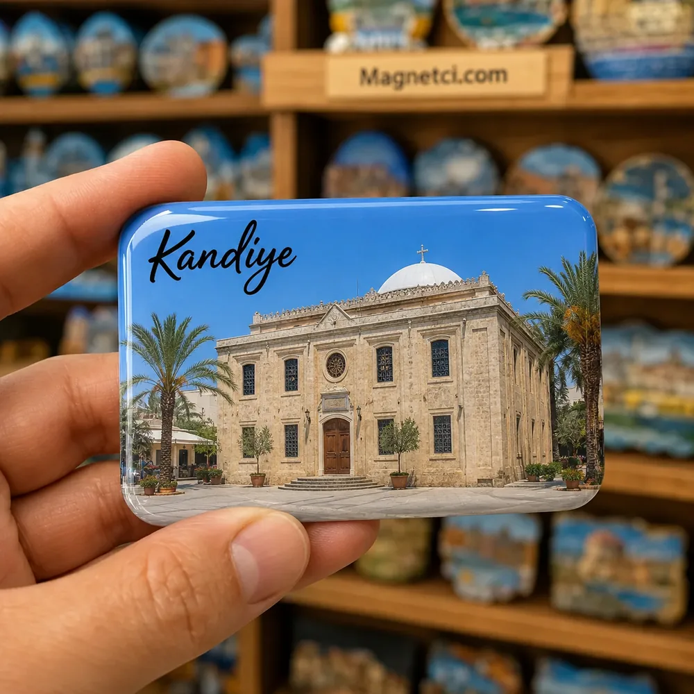 Kandiye turistik nokta temalı parlak epoksi souvenir magnet