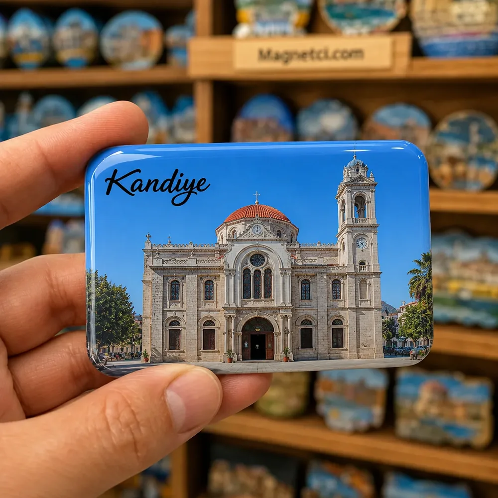 Kandiye turistik nokta temalı parlak epoksi souvenir magnet