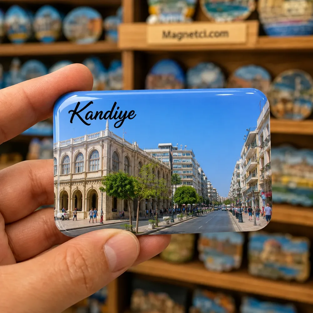 Kandiye turistik nokta temalı parlak epoksi souvenir magnet