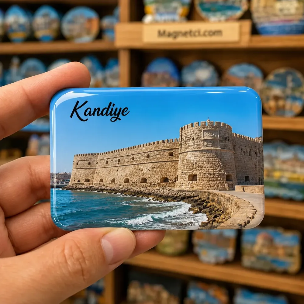 Kandiye turistik nokta temalı parlak epoksi souvenir magnet