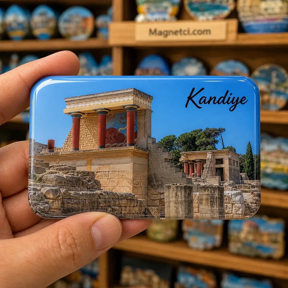 Kandiye turistik nokta temalı parlak epoksi souvenir magnet