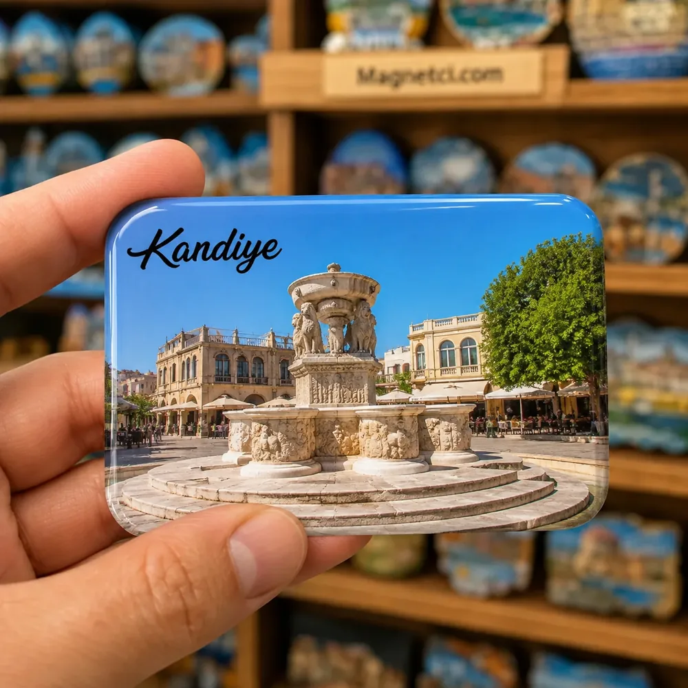 Kandiye turistik nokta temalı parlak epoksi souvenir magnet