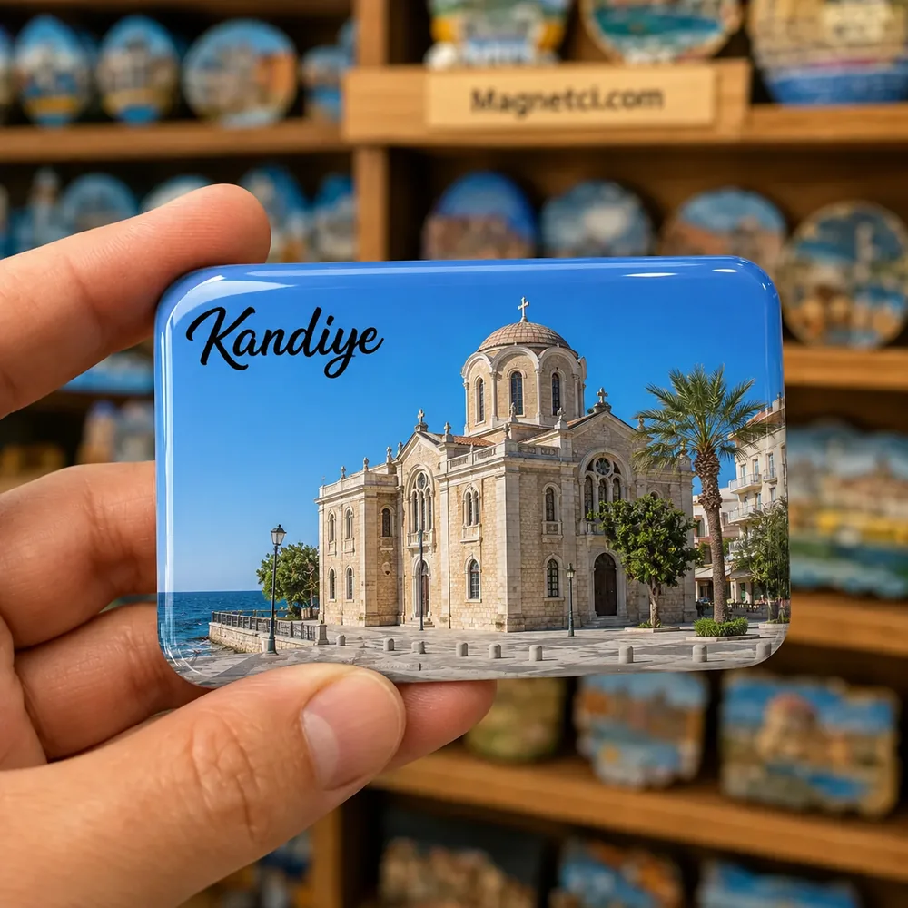 Kandiye turistik nokta temalı parlak epoksi souvenir magnet