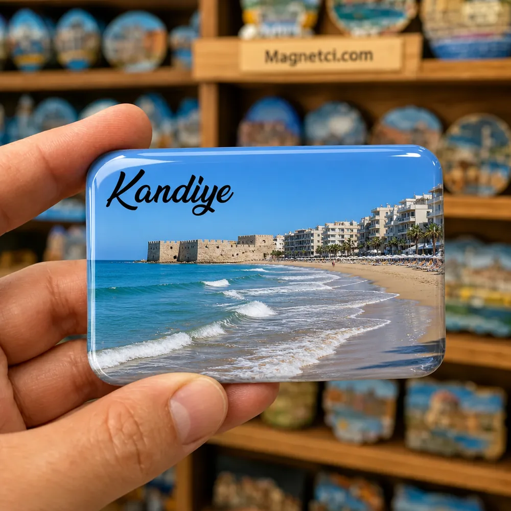Kandiye turistik nokta temalı parlak epoksi souvenir magnet