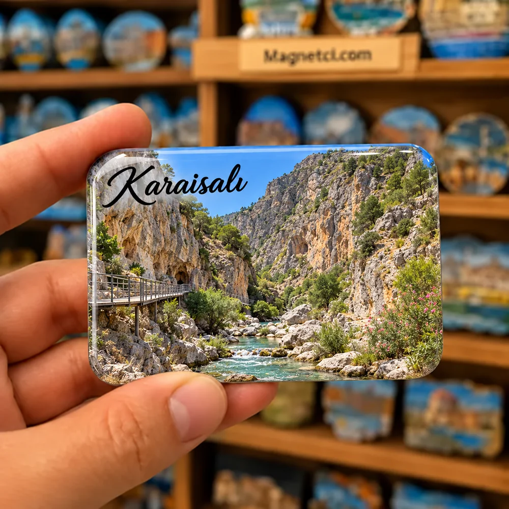 Karaisalı Kapıkaya Kanyonu, Çakıt Çayı ve yürüyüş platformu temalı elde tutulan parlak epoksi souvenir magnet