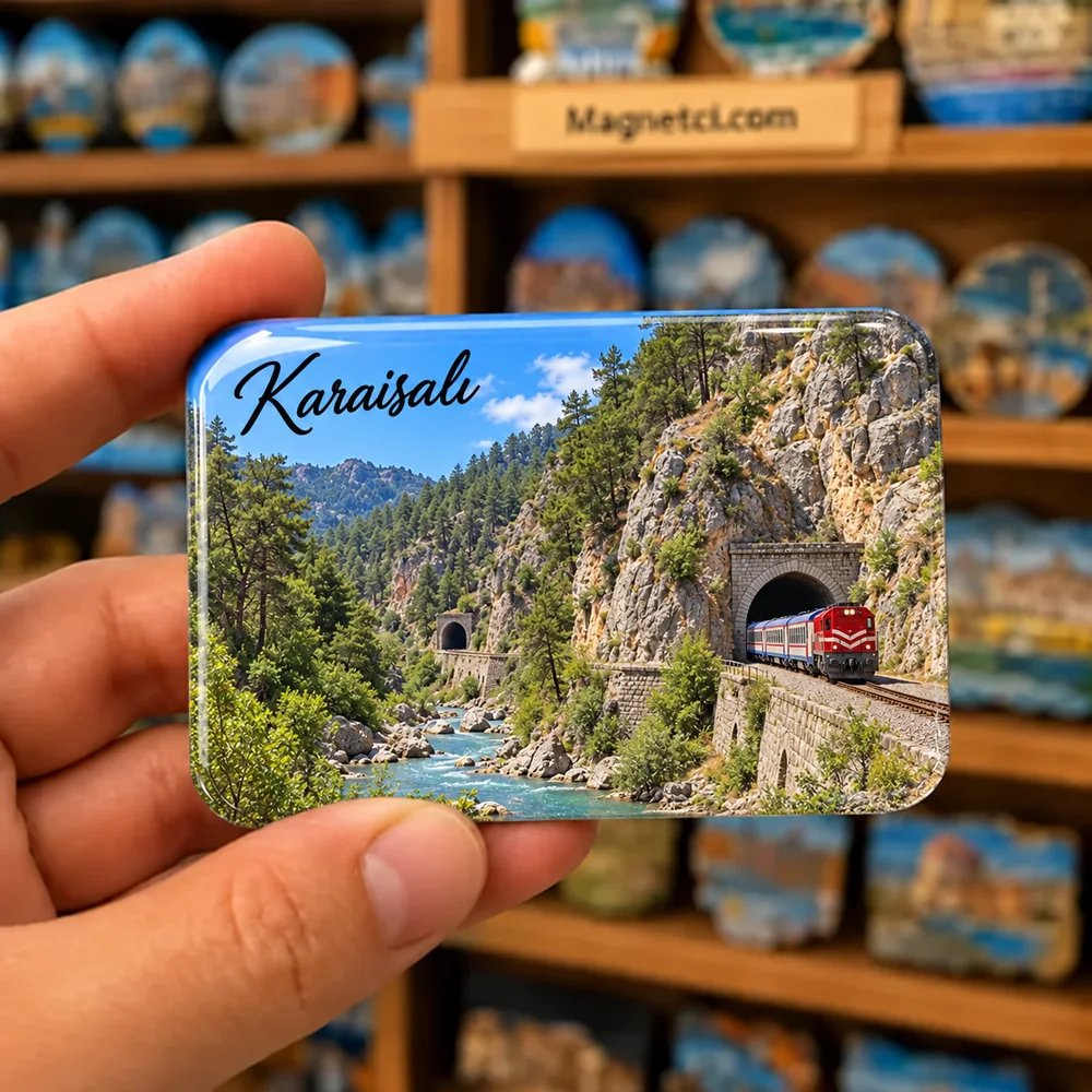 Belemedik Vadisi demiryolu tünelleri ve tren temalı elde tutulan parlak epoksi souvenir magnet