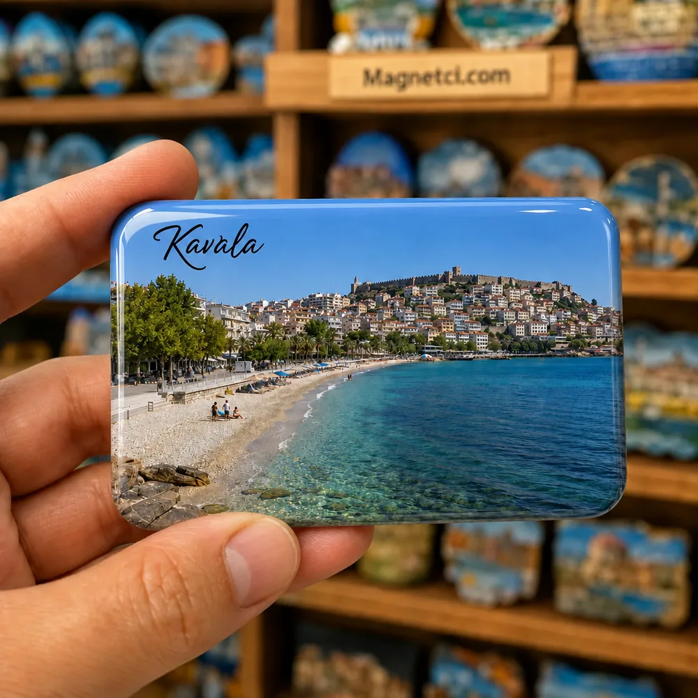 Rapsani Plajı ve Kavala Panoraması epoksi magnet KAV-10