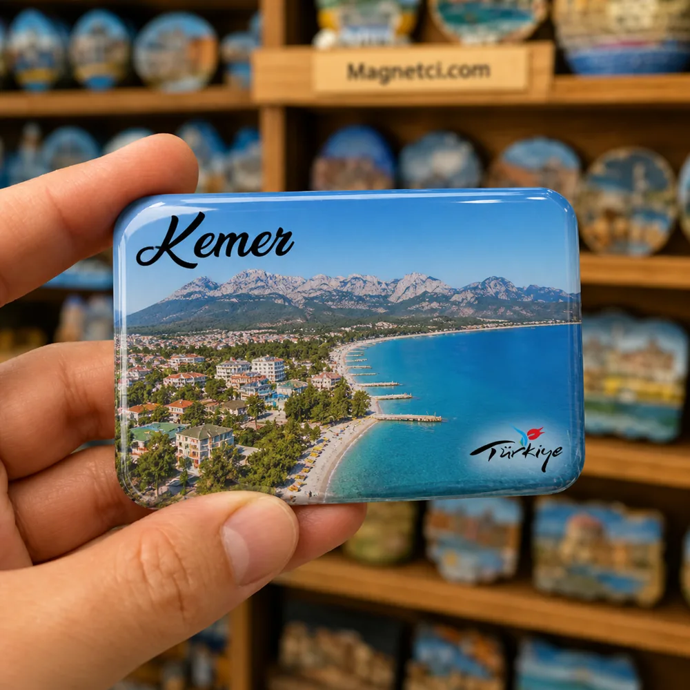 Kemer Sahili ve Beydağları Panoraması Epoksi Magnet KMR-01
