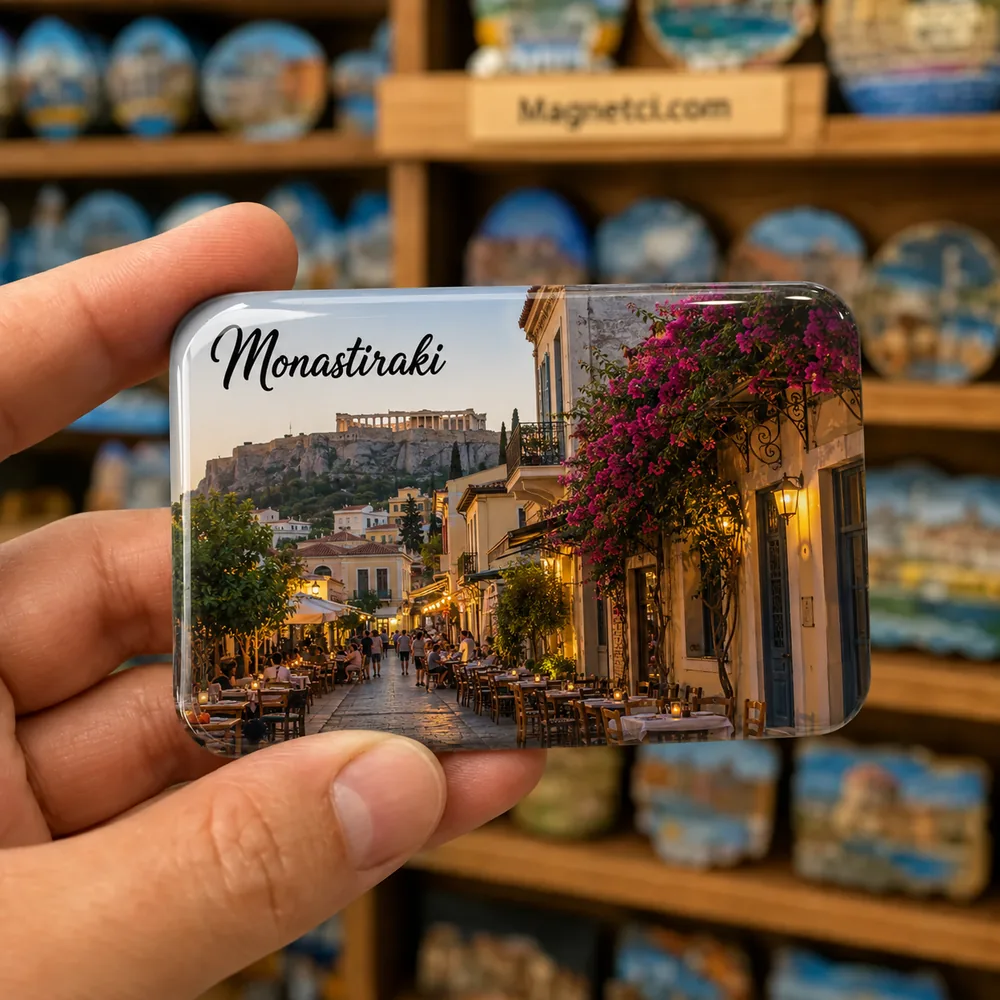 Monastiraki Adrianou Sokağı ve Kafeleri Epoksi Magnet MON-07