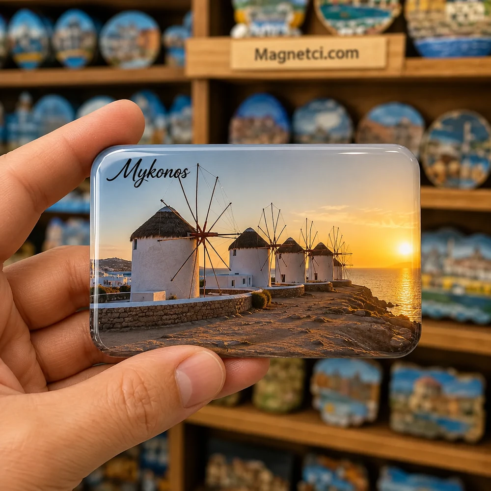 Chora Mykonos Tarihi Merkez Panoraması epoksi magnet MYK-01
