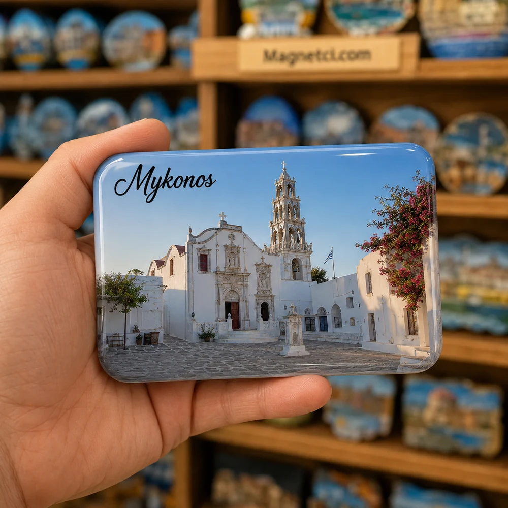 Chora Mykonos Gün Batımı Panoraması epoksi magnet MYK-07