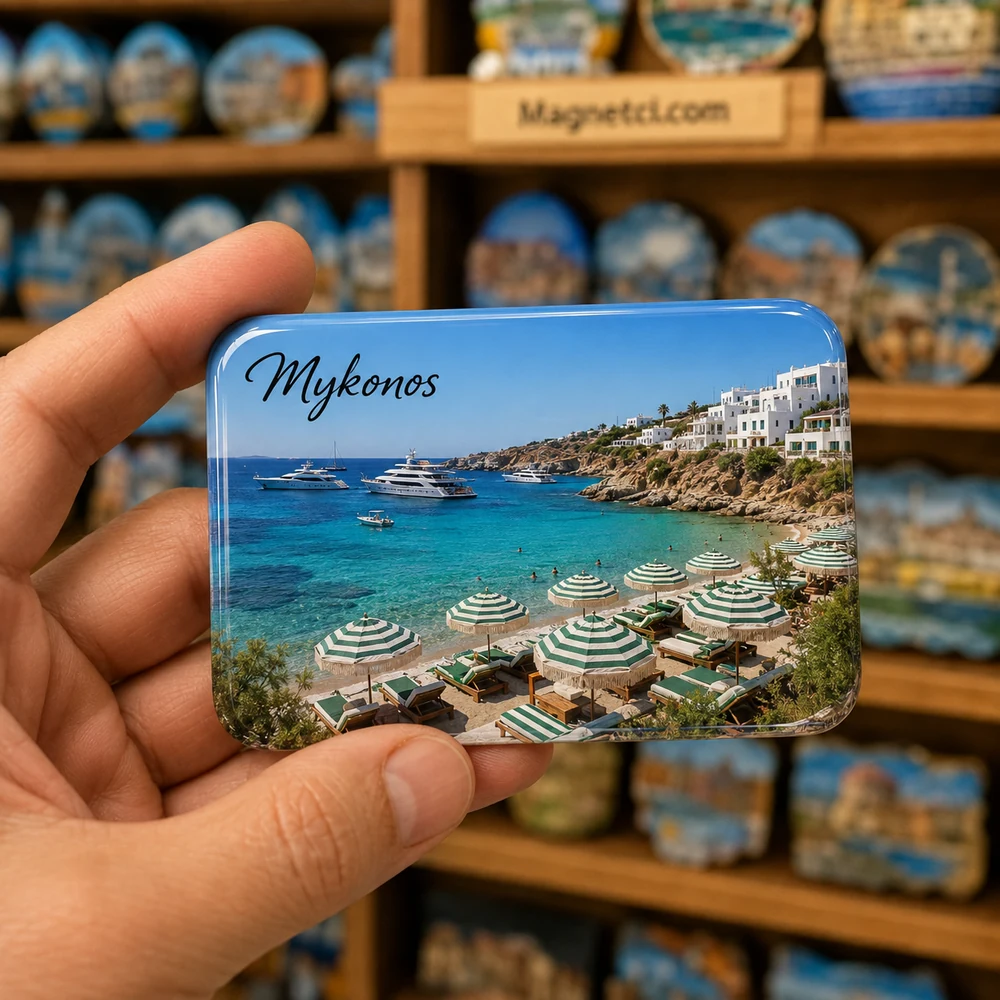 Chora Mykonos Gece Şehir Silüeti epoksi magnet MYK-08