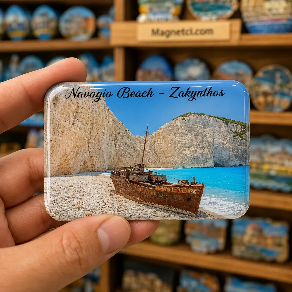 Navagio Beach Zakynthos Navagio Kumsalı ve Panagiotis Batığı epoksi magnet NAV-02