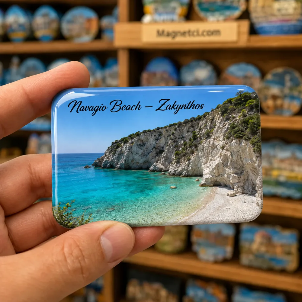 Navagio Beach Zakynthos Xigia Kükürtlü Plajı epoksi magnet NAV-06