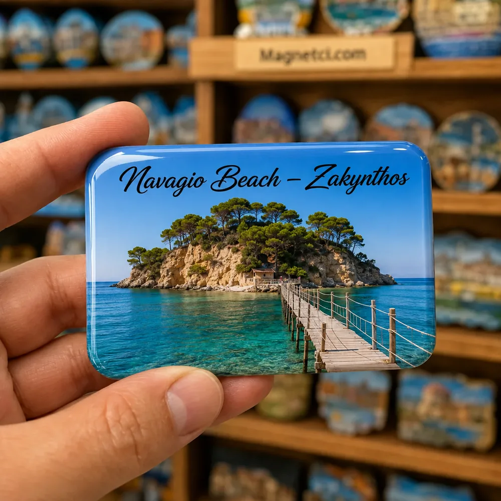Navagio Beach Zakynthos Cameo Adası ve Asma Köprü epoksi magnet NAV-10
