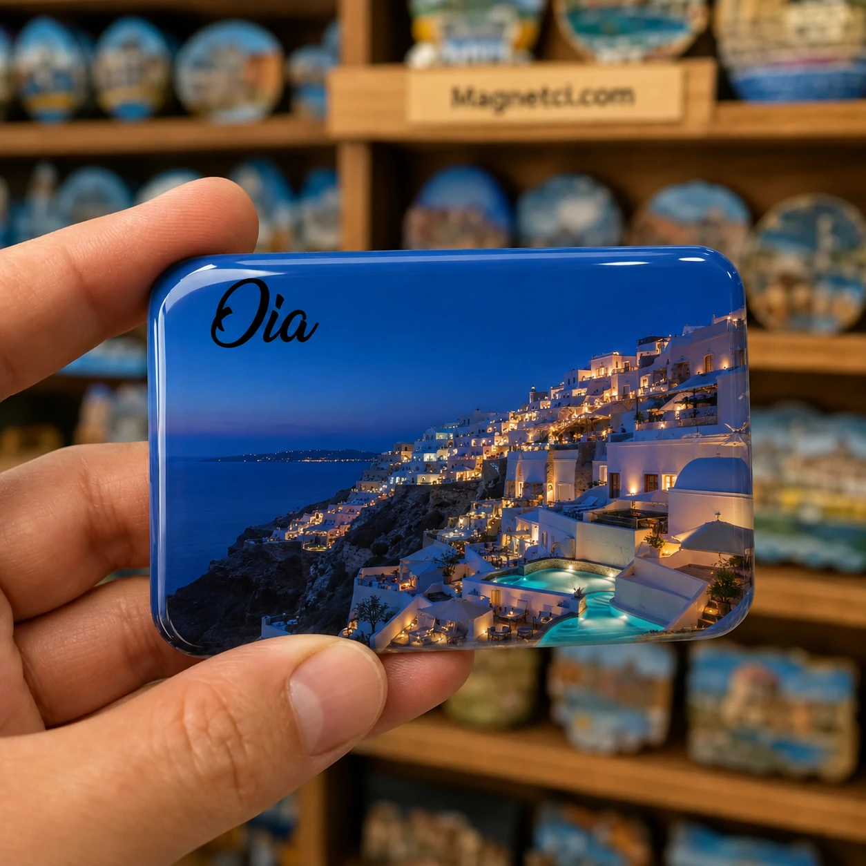 Oia Tarihi Merkez Panoraması epoksi magnet