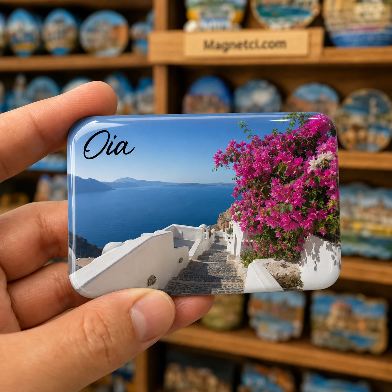Oia Cadde ve Sokak Görünümü epoksi magnet