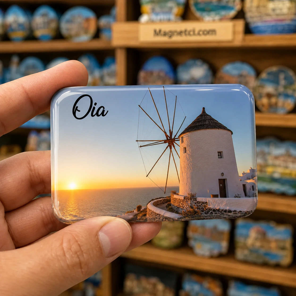 Oia Gece Şehir Silüeti epoksi magnet
