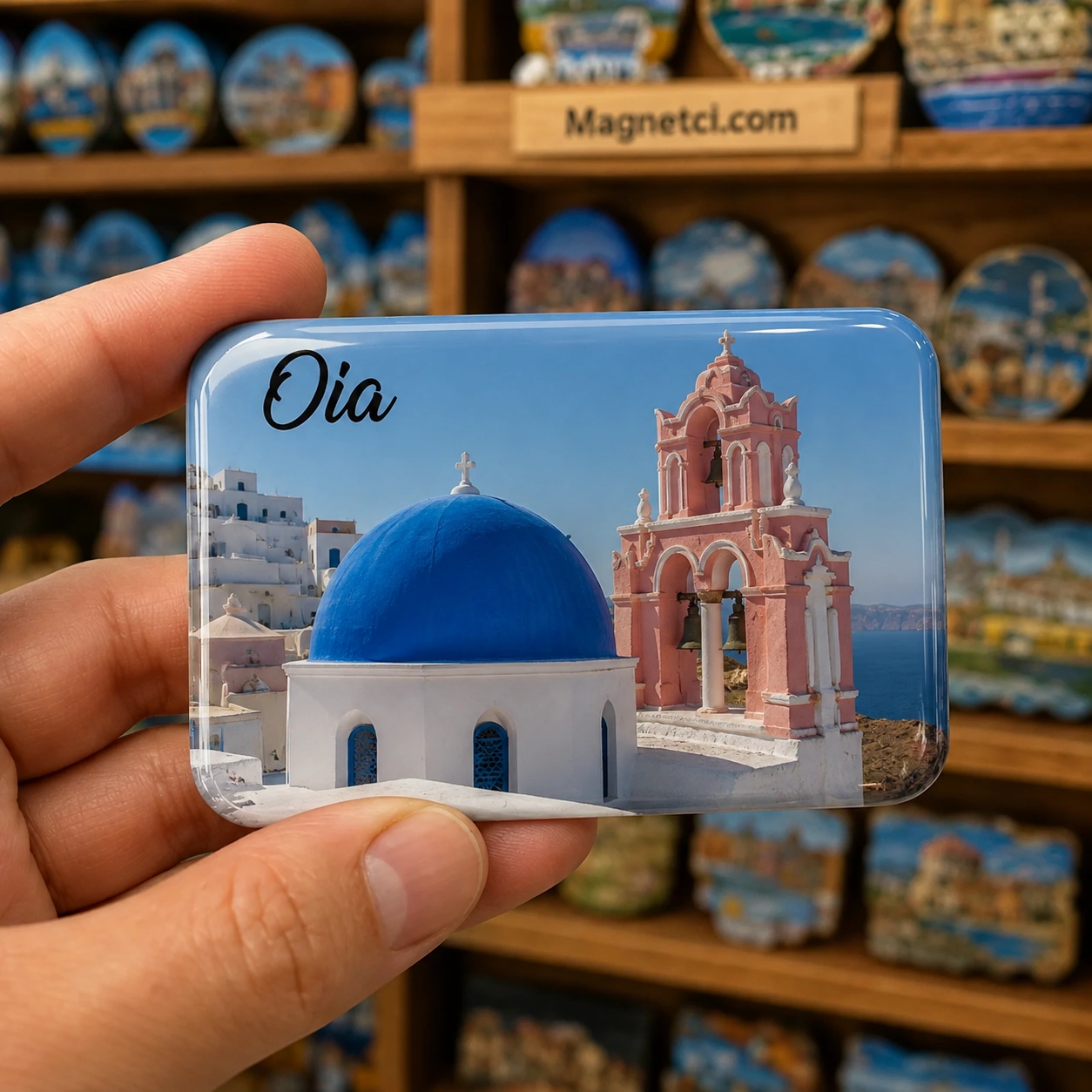 Oia Turistik Merkez Görünümü epoksi magnet