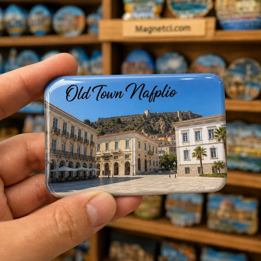 Old Town Nafplio Syntagma Meydanı temalı parlak epoksi souvenir magnet