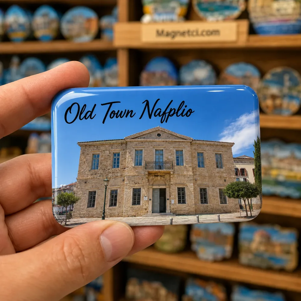 Old Town Nafplio Vouleftiko - İlk Yunan Parlamentosu temalı parlak epoksi souvenir magnet