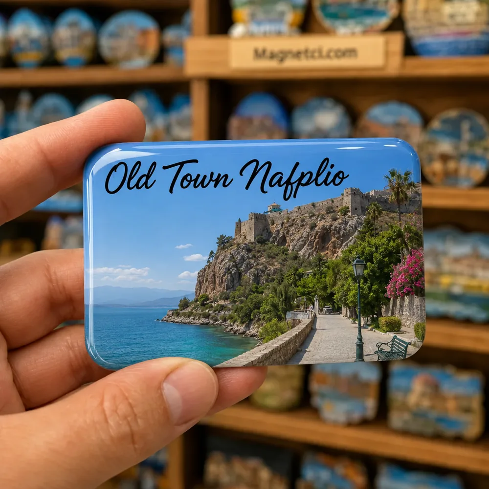 Old Town Nafplio Arvanitia Sahil Yürüyüş Yolu temalı parlak epoksi souvenir magnet