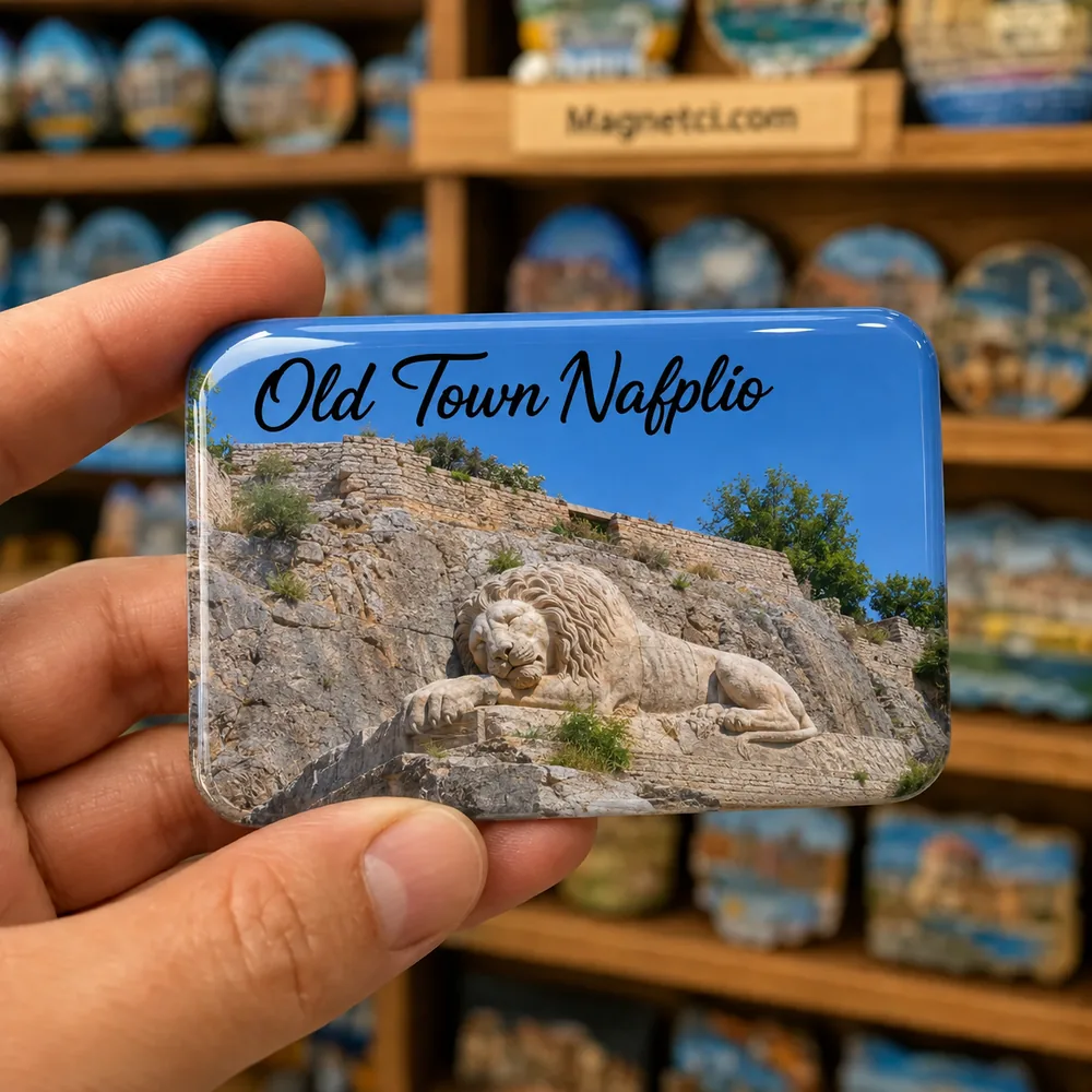 Old Town Nafplio Aslan Anıtı temalı parlak epoksi souvenir magnet