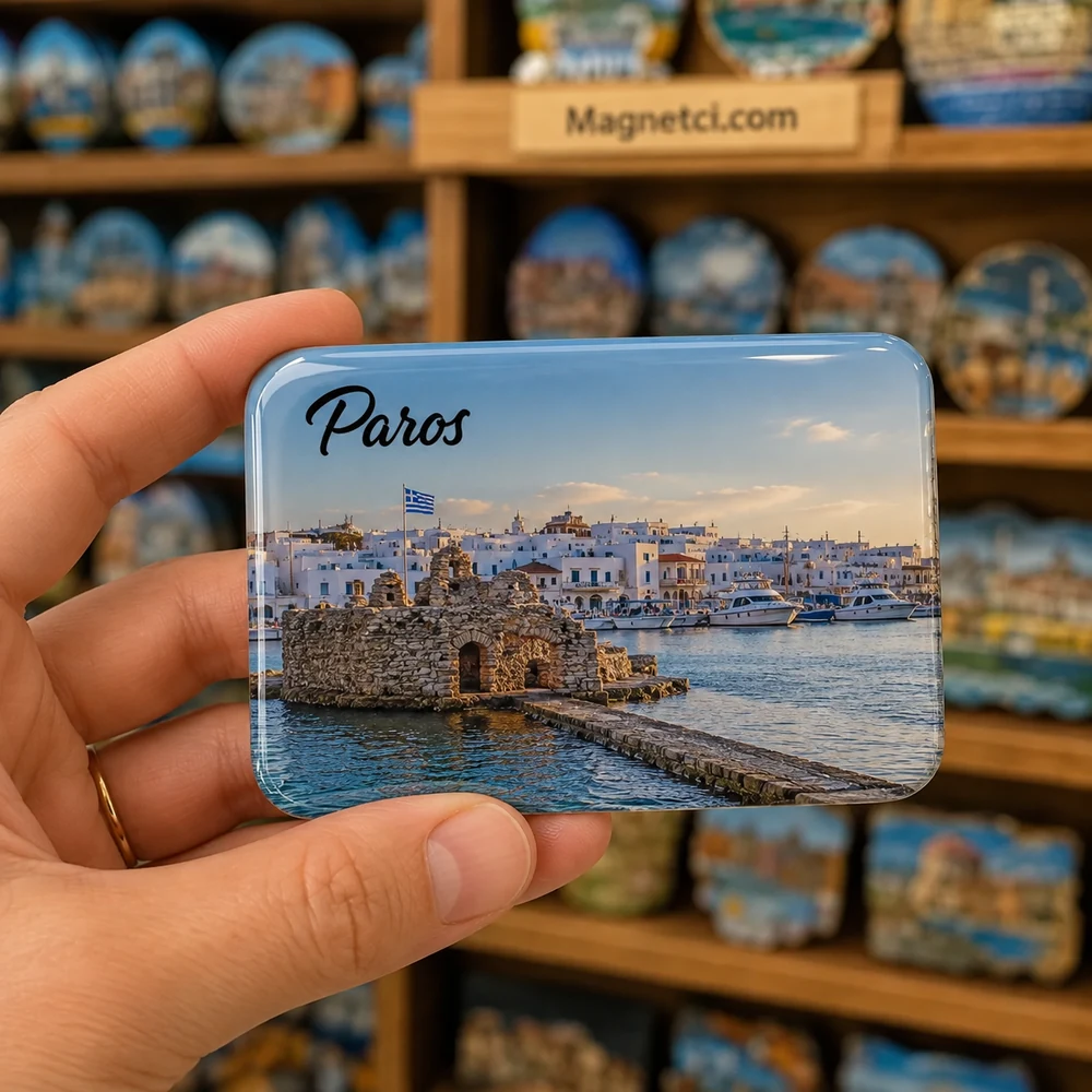 Naoussa Harbour Tarihi Merkez Panoraması epoksi magnet PAR-01