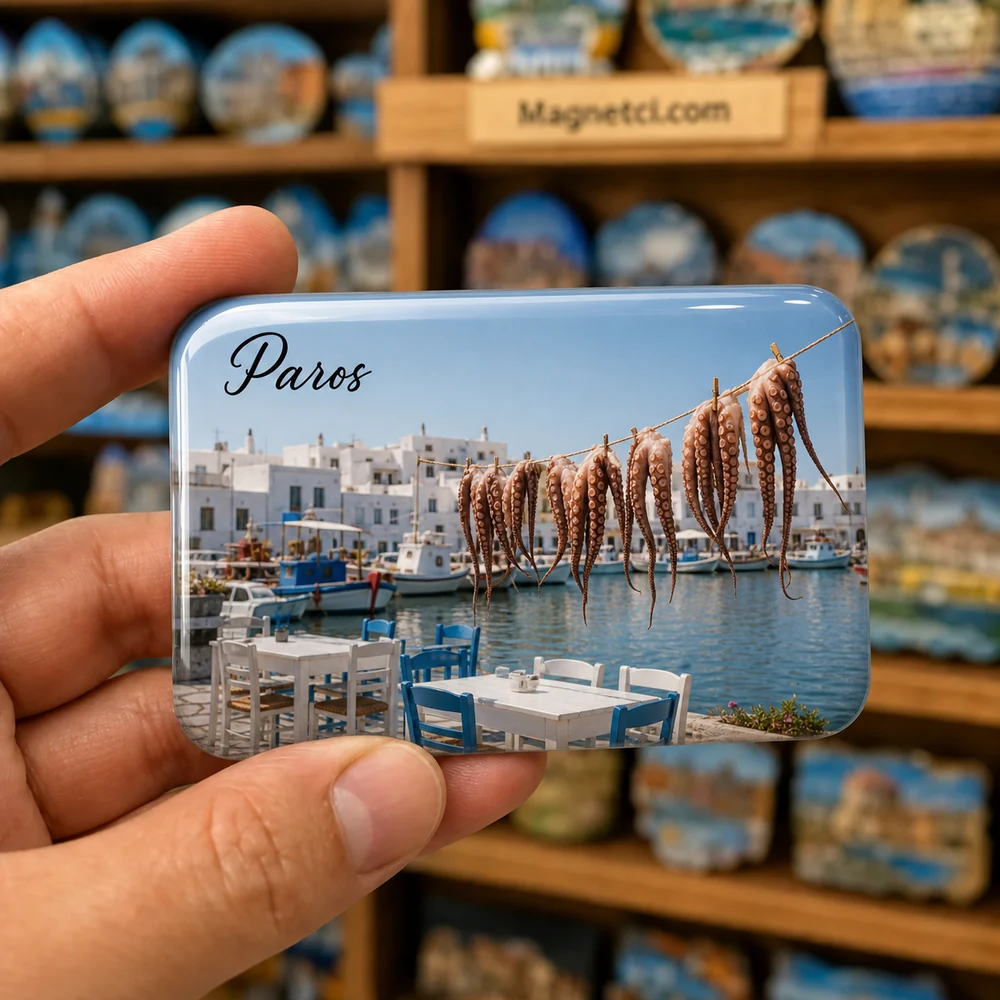 Naoussa Harbour Meydanları ve Kent Dokusu epoksi magnet PAR-02