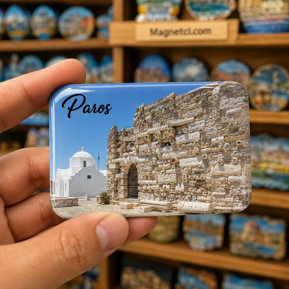 Naoussa Harbour Gün Batımı Panoraması epoksi magnet PAR-07