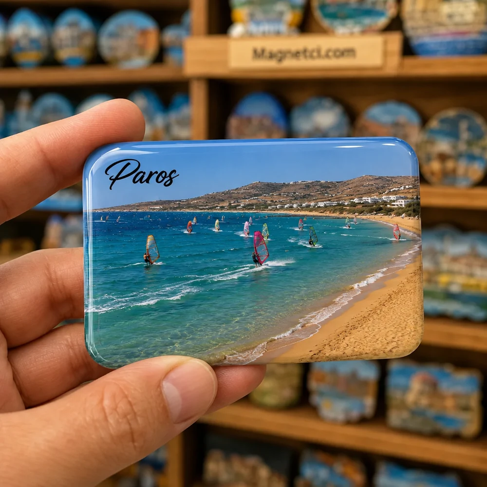 Naoussa Harbour Turistik Merkez Görünümü epoksi magnet PAR-10