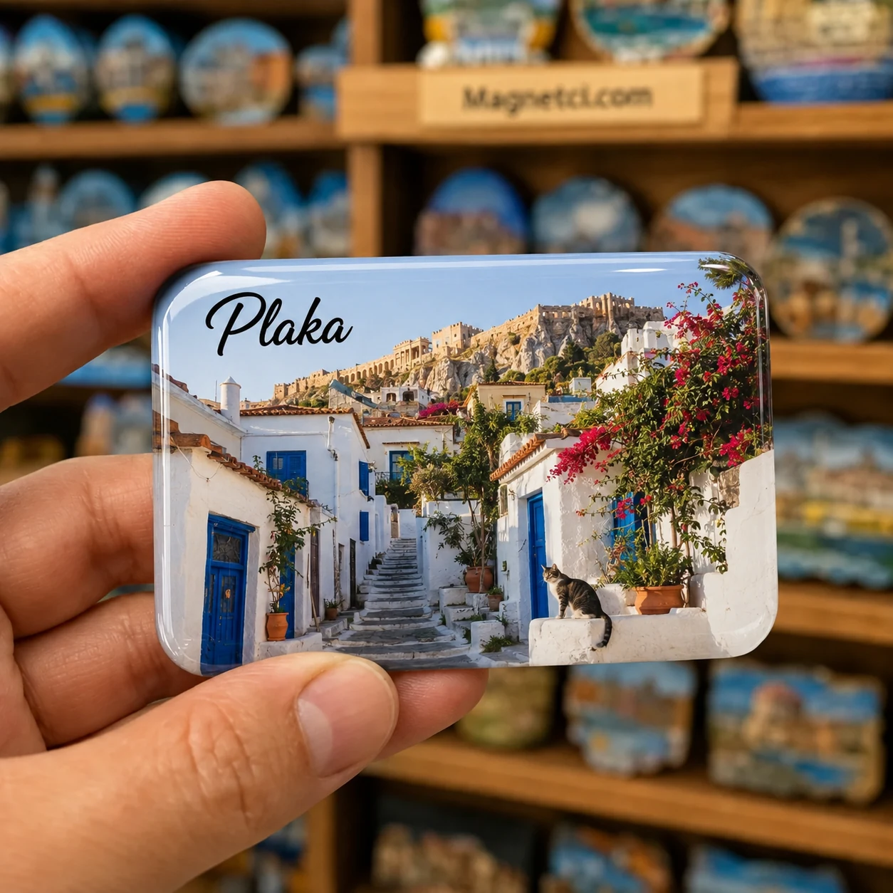 Plaka Anafiotika Beyaz Evleri ve Sokakları Epoksi Magnet PLK-02