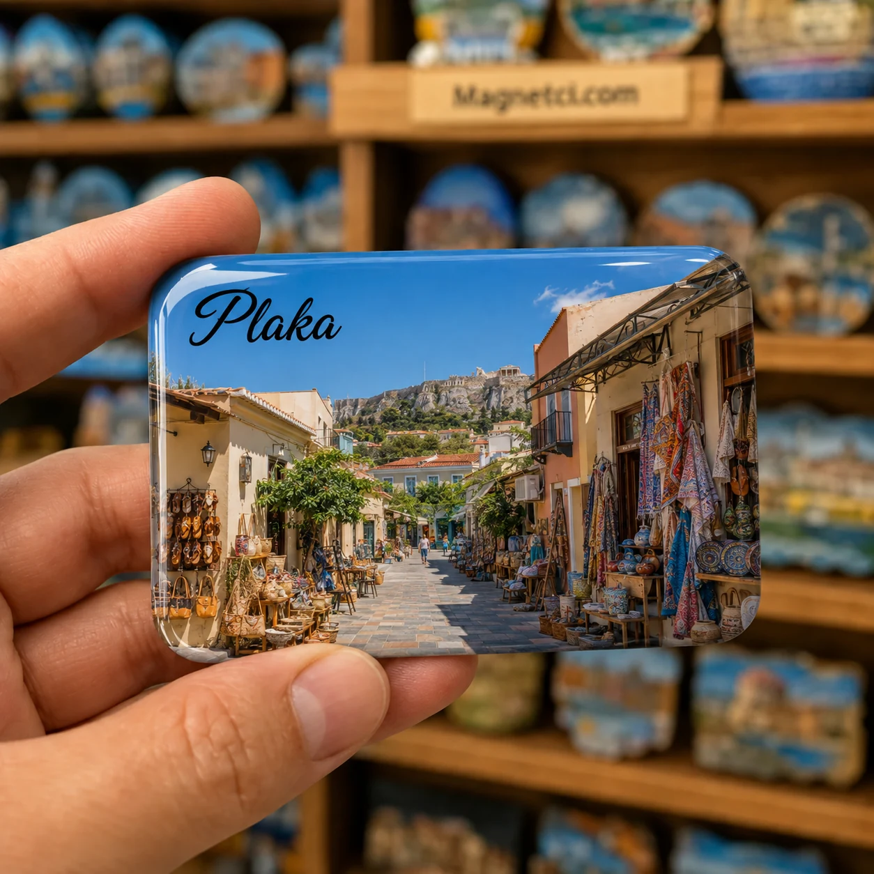 Plaka Adrianou Sokağı Hediyelik Eşya Dükkânları Epoksi Magnet PLK-08