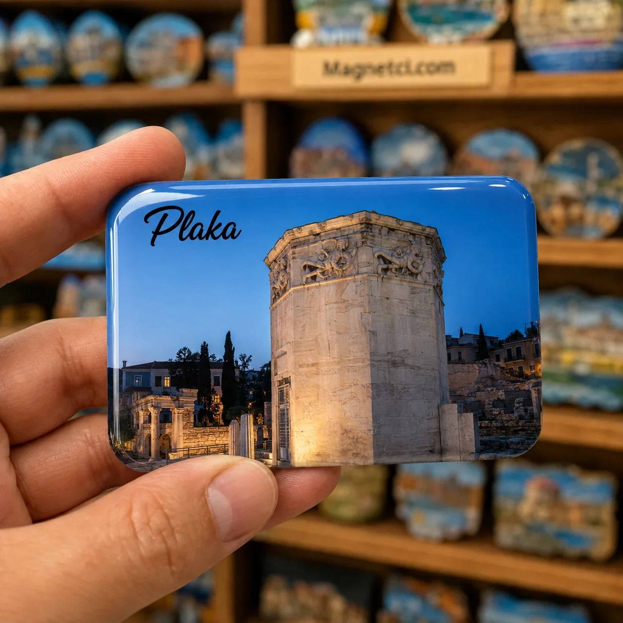 Plaka Rüzgârlar Kulesi Gece Görünümü Epoksi Magnet PLK-10