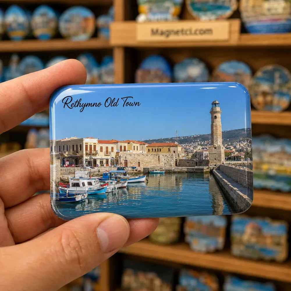 Rethymno Old Town Venedik Limanı ve Deniz Feneri epoksi magnet RET-01