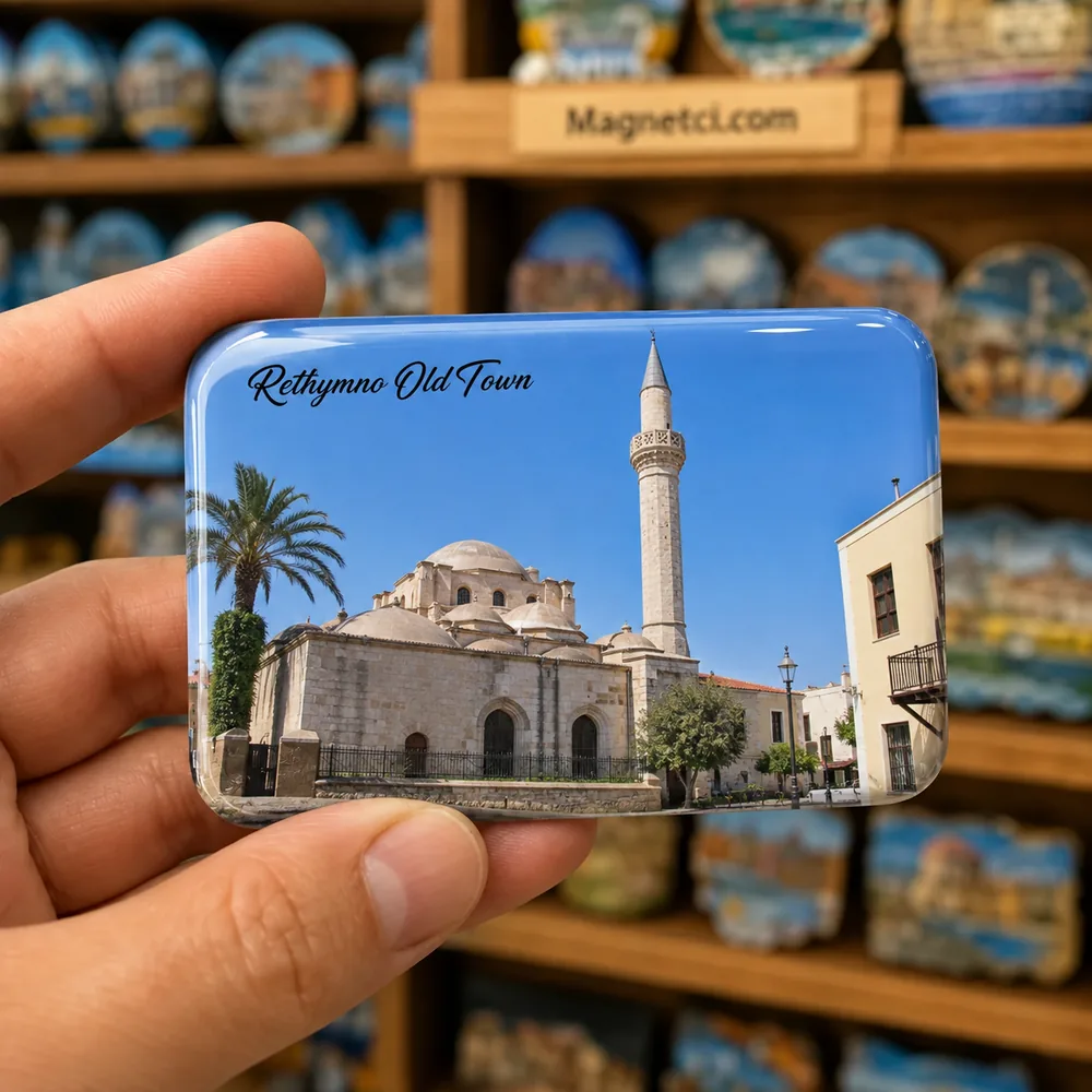 Rethymno Old Town Neratze Camii ve Tarihî Minaresi epoksi magnet RET-05