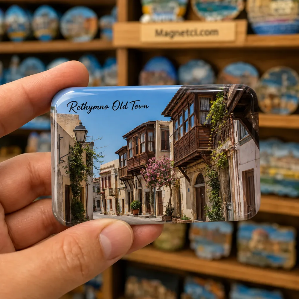 Rethymno Old Town Osmanlı Ahşap Cumbalı Evleri epoksi magnet RET-08