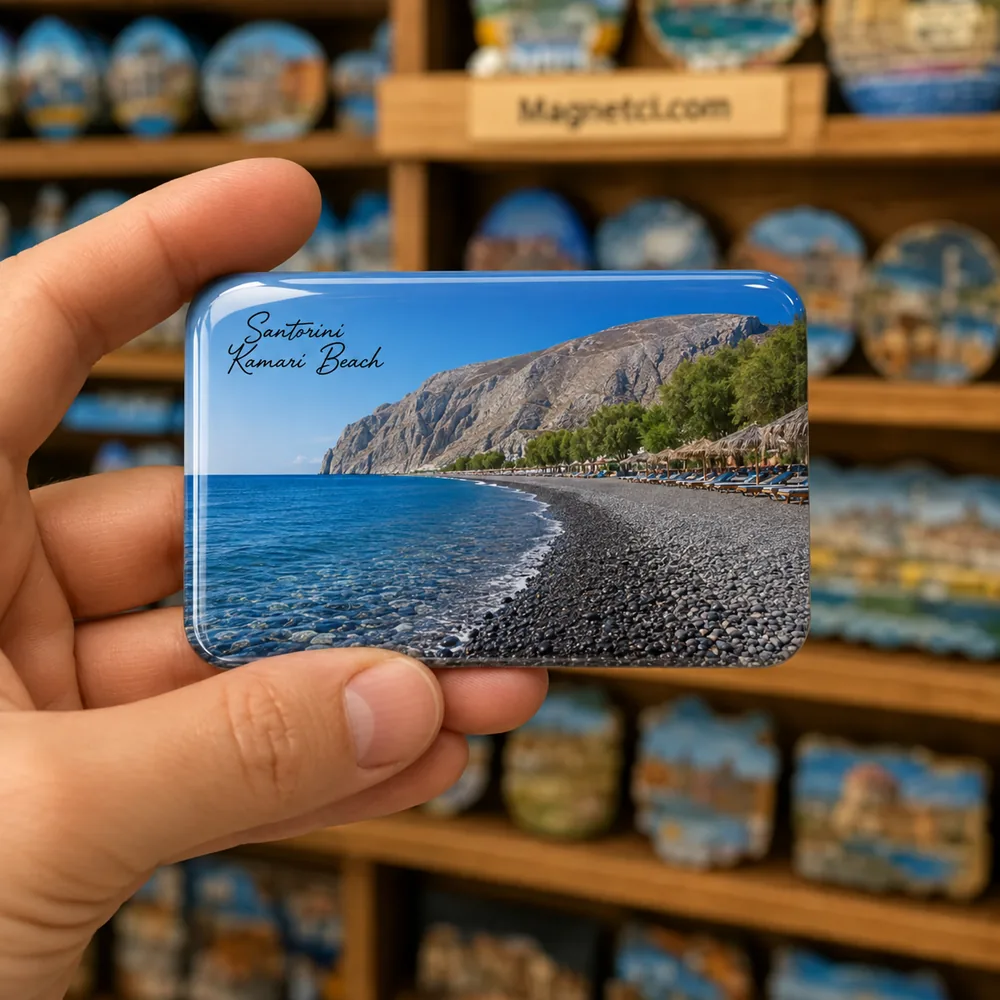 Kamari Beach Tarihi Merkez Panoraması epoksi magnet SKC-01