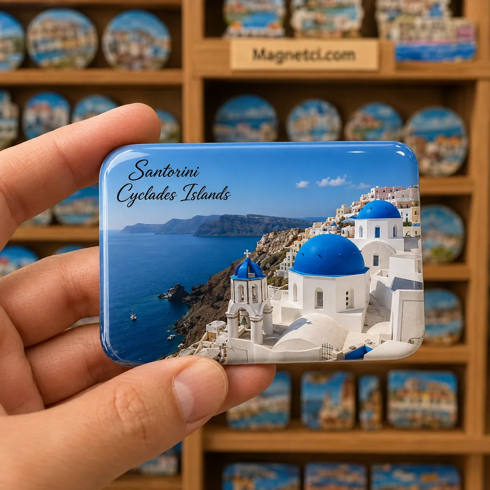 Kamari Beach Gün Batımı Panoraması epoksi magnet SKC-07