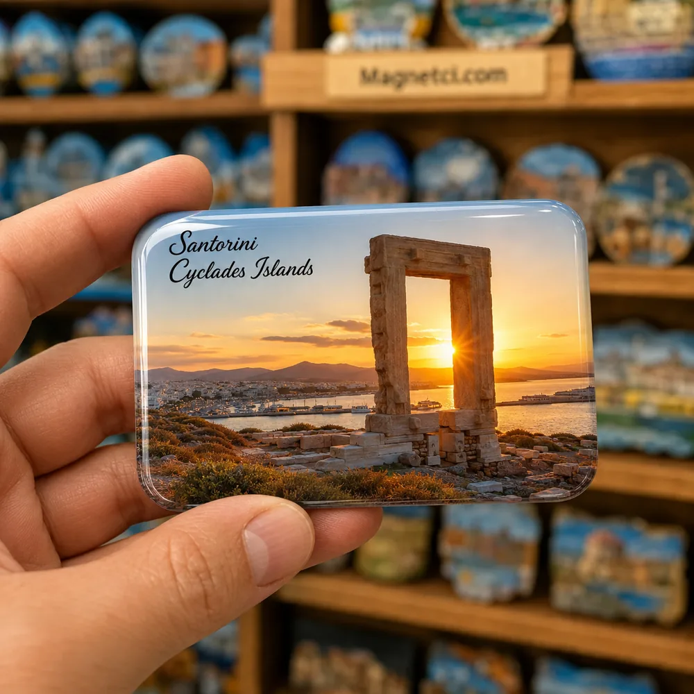 Kamari Beach Turistik Merkez Görünümü epoksi magnet SKC-10