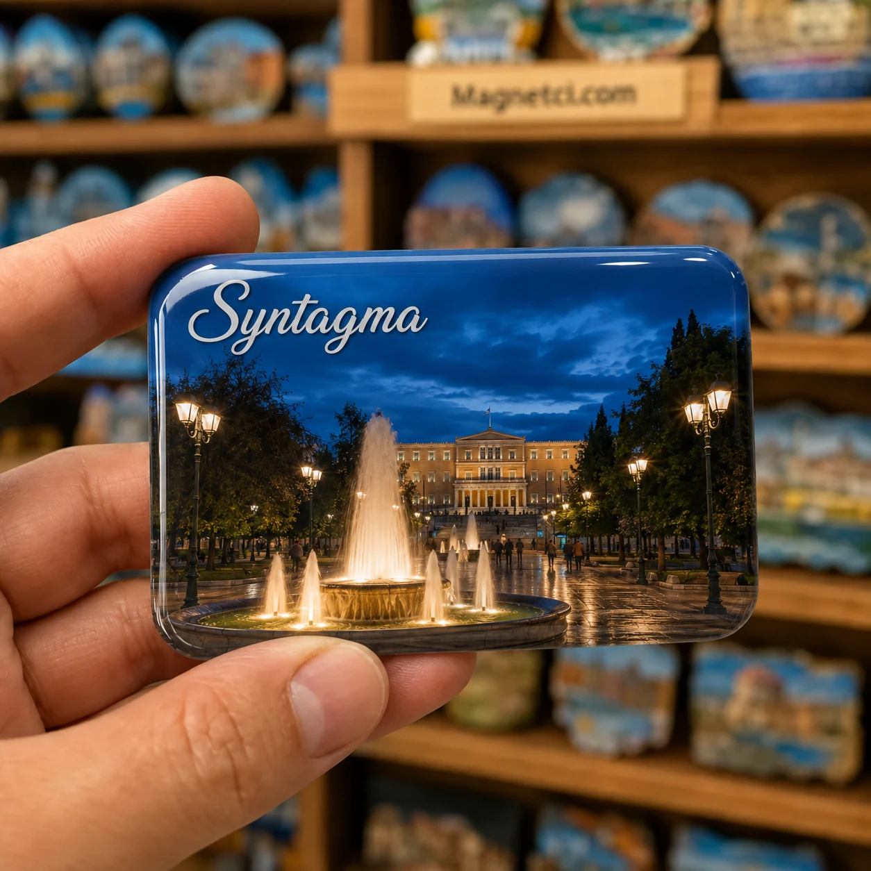 Syntagma Syntagma Meydanı Gece ve Fıskiye Epoksi Magnet SYN-05